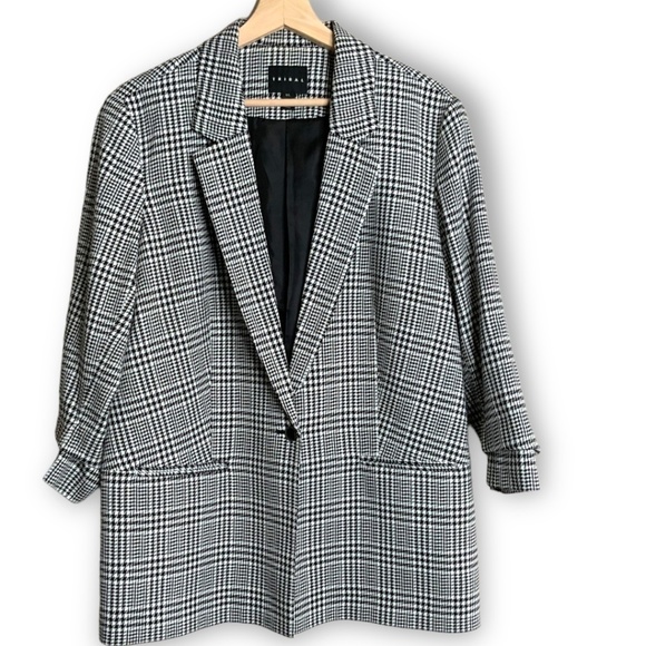 Tribal Jackets & Blazers - Tribal Poly / Rayon / Spandex Blend Rusched Sleeve Glenn Plaid One Button Blazer